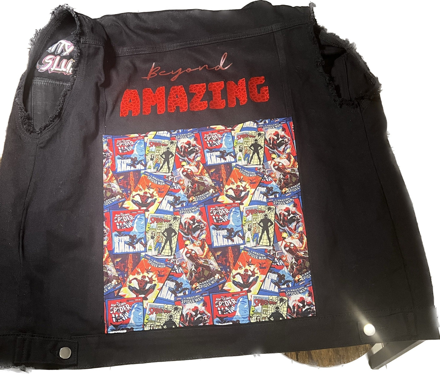 Spiderman Sleeveless Jean Jacket - Premium  from Litty Slumz - Just $85! Shop Now & Pay Later; Only Available For Clothing Apparels.